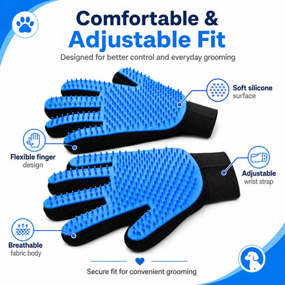 Pet Hair Removal Gloves for Dogs & Cats, 2-Pack (Left & Right Hand) 2-In-1 Deshedding Brush & Massage Mitt - Deshedding Tools, Fur Removal Tool for Grooming, Bathing, Safe for Short/Long Hair Pets (Blue)Midyearsale