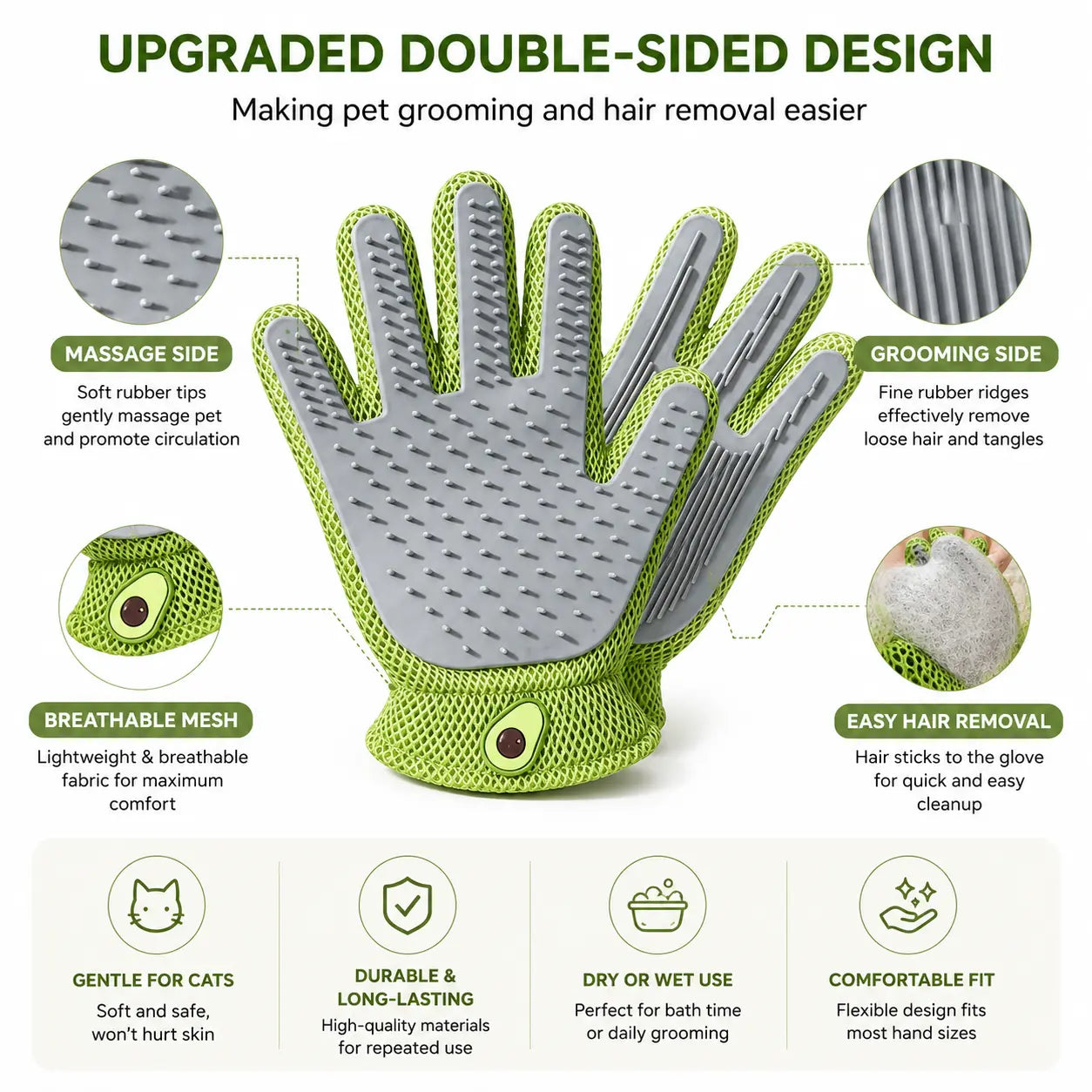 Pet Grooming Glove for Cats & Dogs - Soft Silicone Brush for Daily Grooming & Deshedding, Removes Loose Fur, Shedding Hair & Dirt, Provides Relaxing Massage to Keep Home Cleaner & Pets Happier