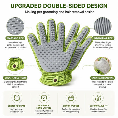 Pet Grooming Glove for Cats & Dogs - Soft Silicone Brush for Daily Grooming & Deshedding, Removes Loose Fur, Shedding Hair & Dirt, Provides Relaxing Massage to Keep Home Cleaner & Pets Happier