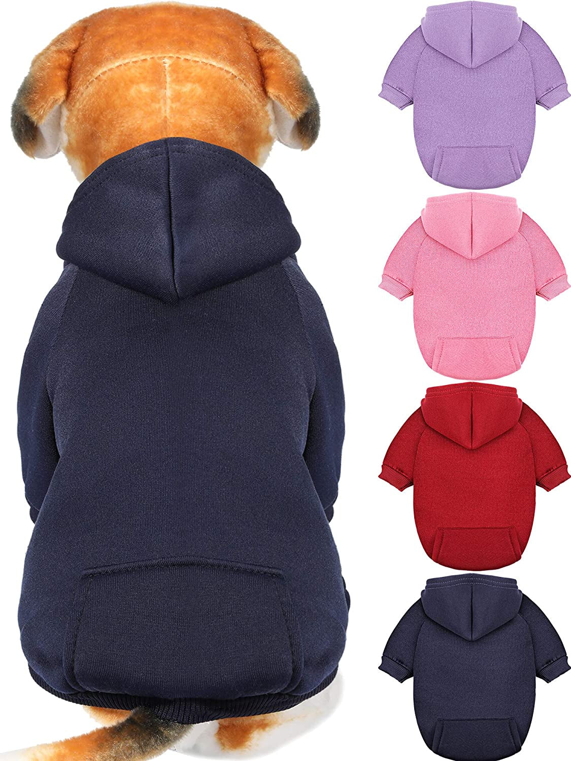4 Pcs XXS Winter Dog Sweaters with Hood & Pocket