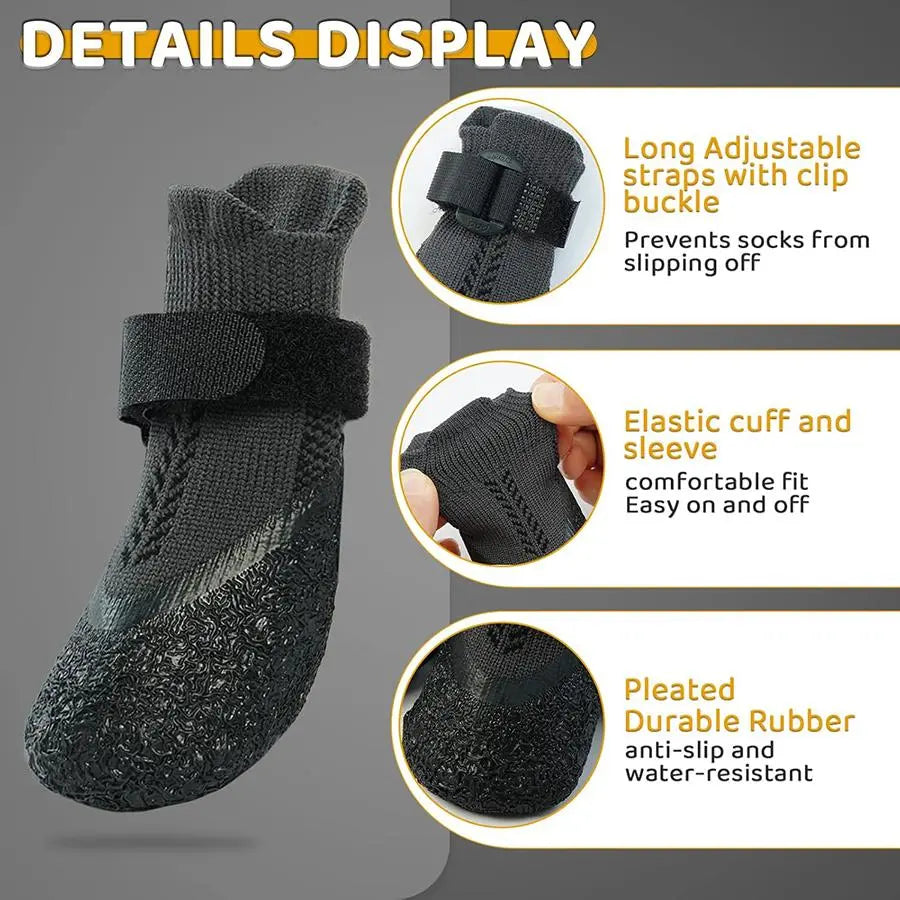 Adjustable Breathable Dog Shoes, 4 Counts/Set Waterproof Non-Slip Dog Socks, Pet Outdoor Sports Shoes for Large Medium Dogs