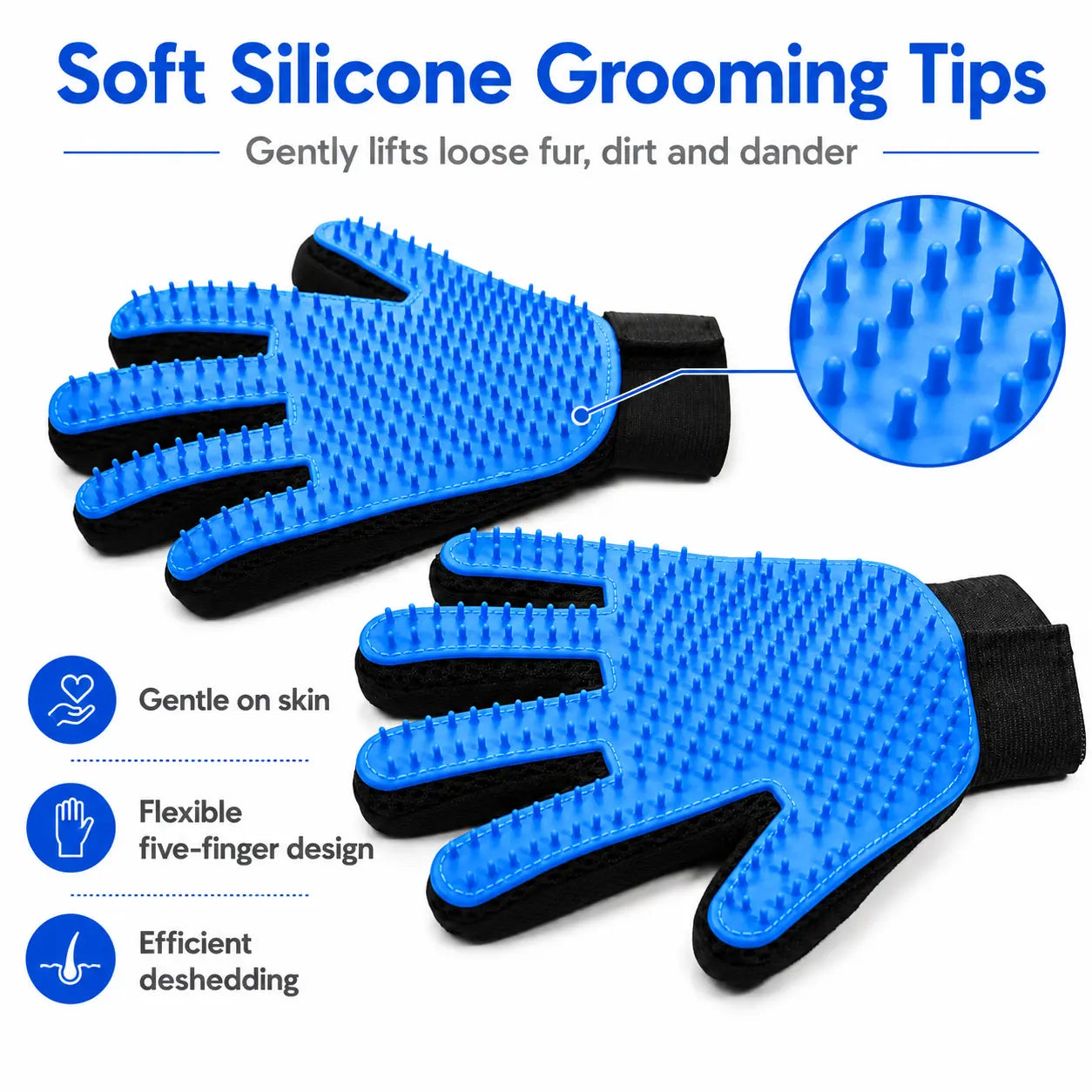 Pet Hair Removal Gloves for Dogs & Cats, 2-Pack (Left & Right Hand) 2-In-1 Deshedding Brush & Massage Mitt - Deshedding Tools, Fur Removal Tool for Grooming, Bathing, Safe for Short/Long Hair Pets (Blue)Midyearsale