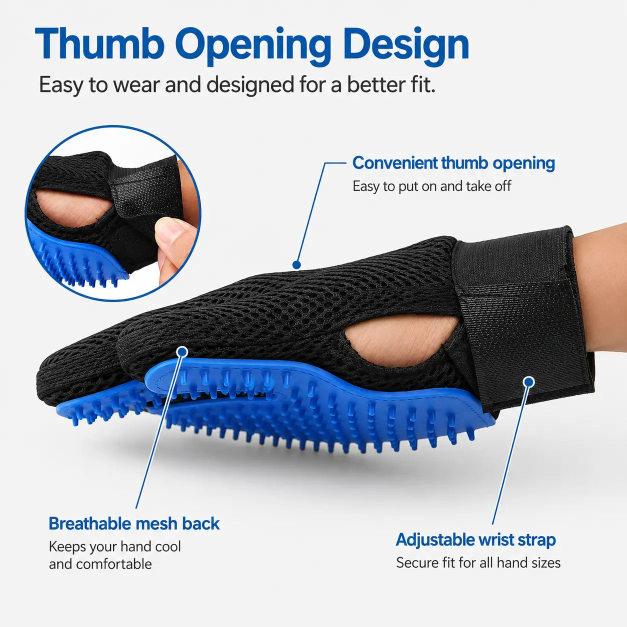 Pet Hair Removal Gloves for Dogs & Cats, 2-Pack (Left & Right Hand) 2-In-1 Deshedding Brush & Massage Mitt - Deshedding Tools, Fur Removal Tool for Grooming, Bathing, Safe for Short/Long Hair Pets (Blue)Midyearsale
