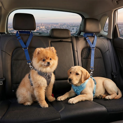 Dog Car Safety Harness Straps Blue, Length Adjustable Pet Safety Leash for Suvs Cars Trucks, Universal Fit Pet Travel Accessory Dual LED Retractable Bite Resistant Inflatable Balls Set Chew Outdoor Interactive Bungee Toy