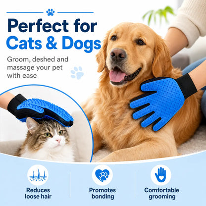 Pet Hair Removal Gloves for Dogs & Cats, 2-Pack (Left & Right Hand) 2-In-1 Deshedding Brush & Massage Mitt - Deshedding Tools, Fur Removal Tool for Grooming, Bathing, Safe for Short/Long Hair Pets (Blue)Midyearsale