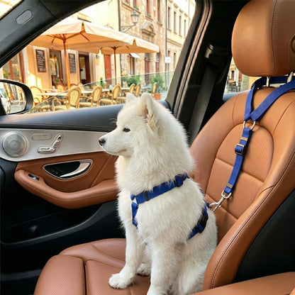 Dog Car Safety Harness Straps Blue, Length Adjustable Pet Safety Leash for Suvs Cars Trucks, Universal Fit Pet Travel Accessory Dual LED Retractable Bite Resistant Inflatable Balls Set Chew Outdoor Interactive Bungee Toy