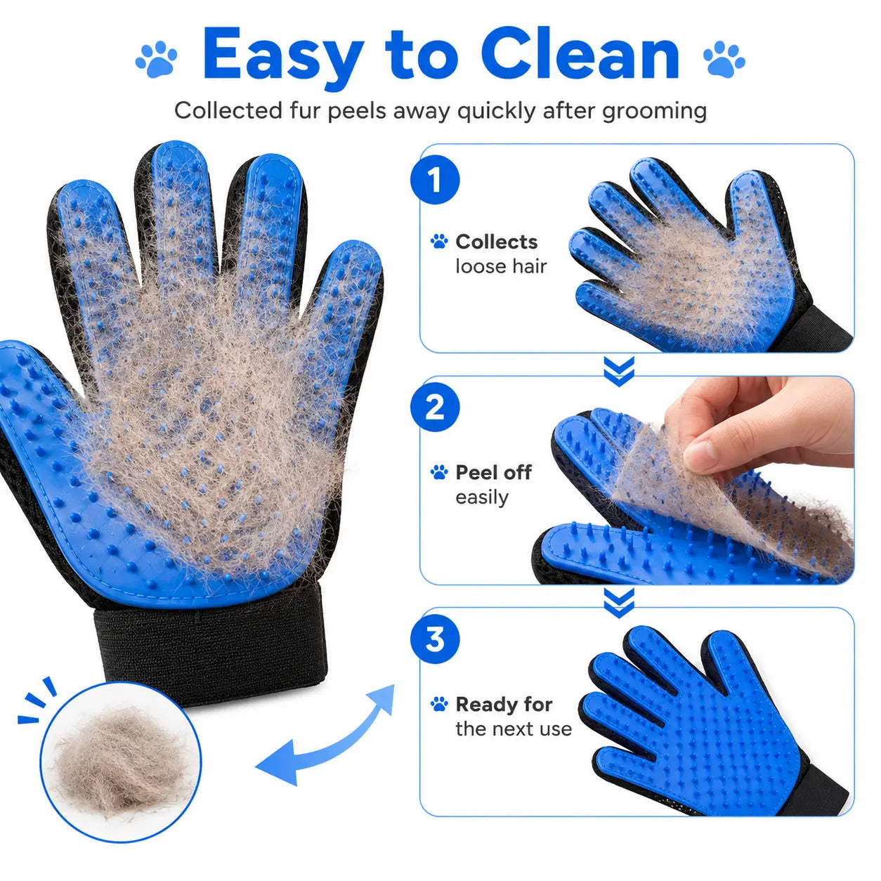 Pet Hair Removal Gloves for Dogs & Cats, 2-Pack (Left & Right Hand) 2-In-1 Deshedding Brush & Massage Mitt - Deshedding Tools, Fur Removal Tool for Grooming, Bathing, Safe for Short/Long Hair Pets (Blue)Midyearsale