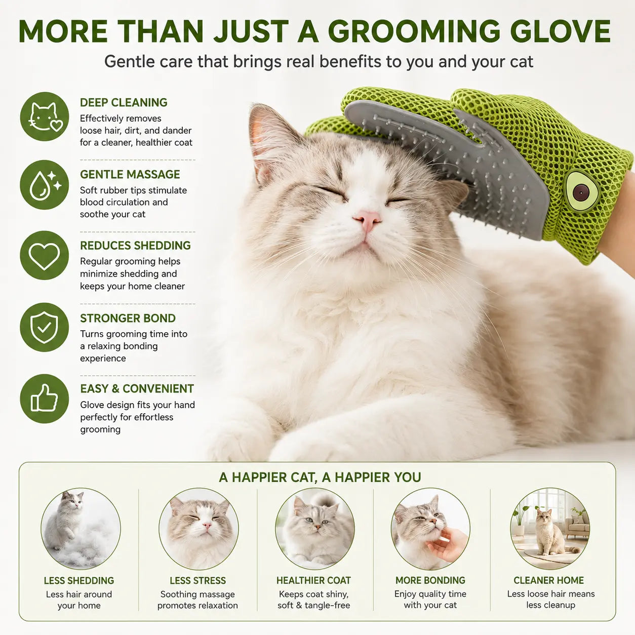 Pet Grooming Glove for Cats & Dogs - Soft Silicone Brush for Daily Grooming & Deshedding, Removes Loose Fur, Shedding Hair & Dirt, Provides Relaxing Massage to Keep Home Cleaner & Pets Happier
